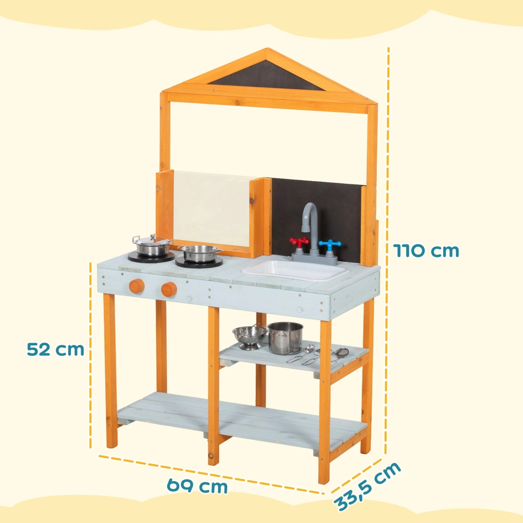 Cucina da gioco per bambini in legno per esterno con piano cottura, lavello amovibile e scaffali ¨C Minimal ¨C Blu chiaro