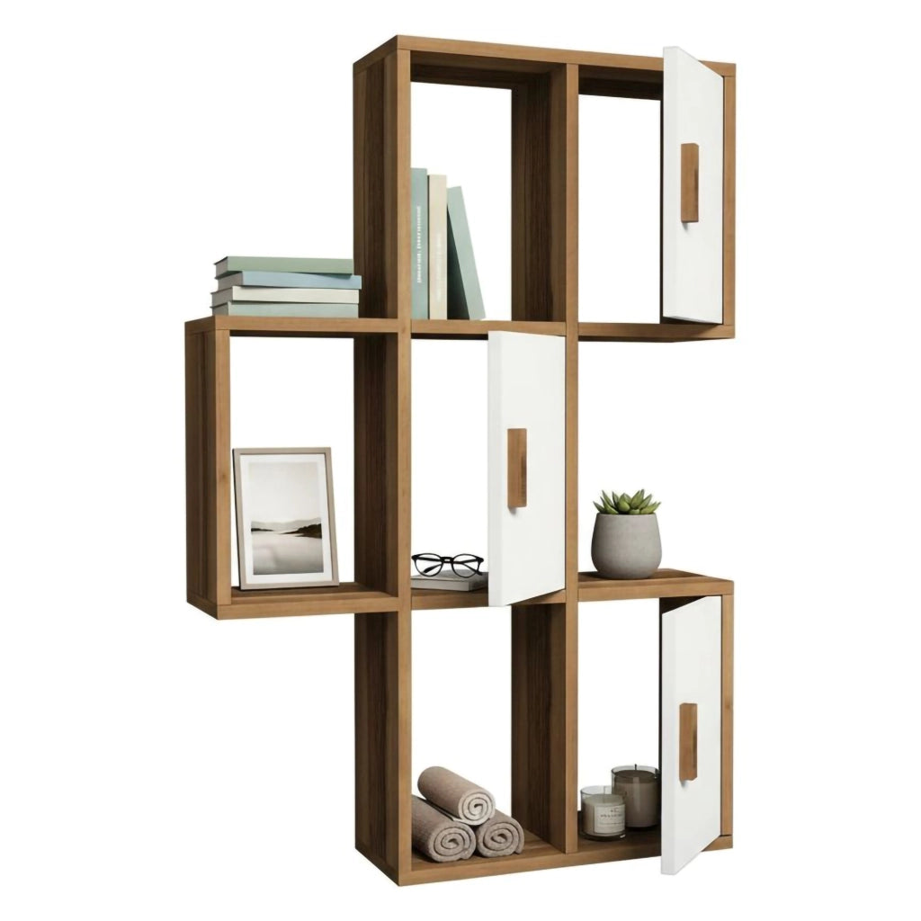 Mensola Arsie, Scaffale, Ripiano a muro, Scaffalatura multiuso, 50x20h113 cm, Noce e Bianco
