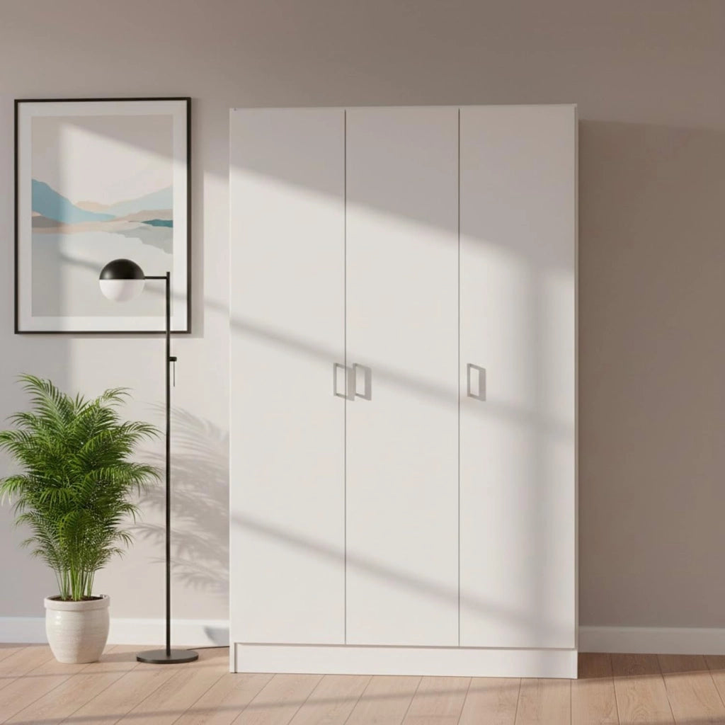 Armadio Multiuso Mobile Con 3 Ante Battenti E Ripiani Interni Design Moderno Armadietto Salvaspazio Per Camera Da Letto Bagno Lavanderia Ingresso Ripostiglio 140.25 x 36 x 180.9 cm Bianco