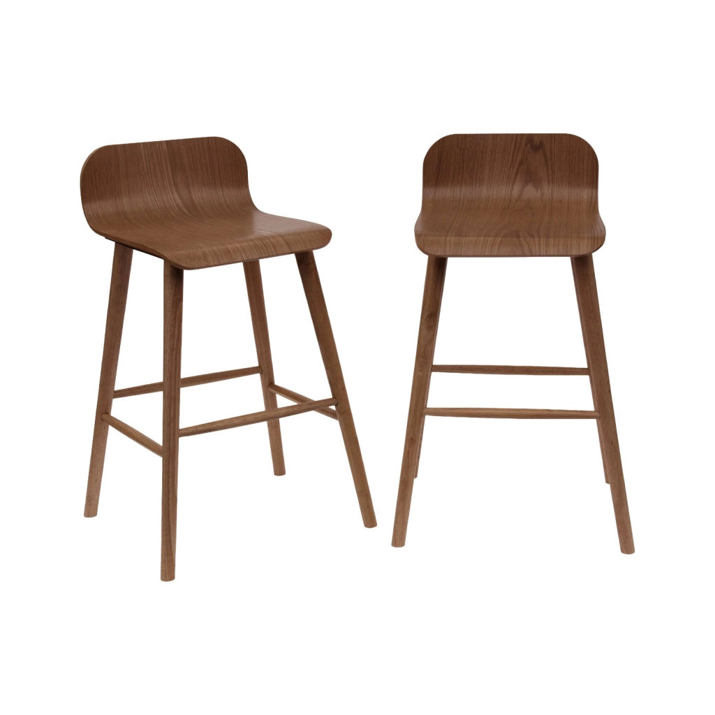 Set 2 sgabelli da bar scandinavo in legno di hevea 67,5 cm, noce