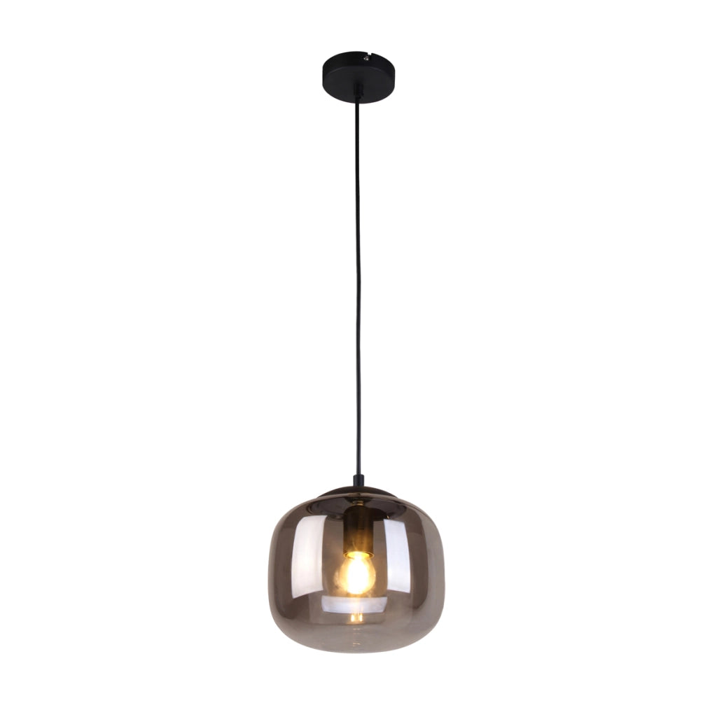 Lampada a sospensione minimal nera vetro fumé E27 Italux