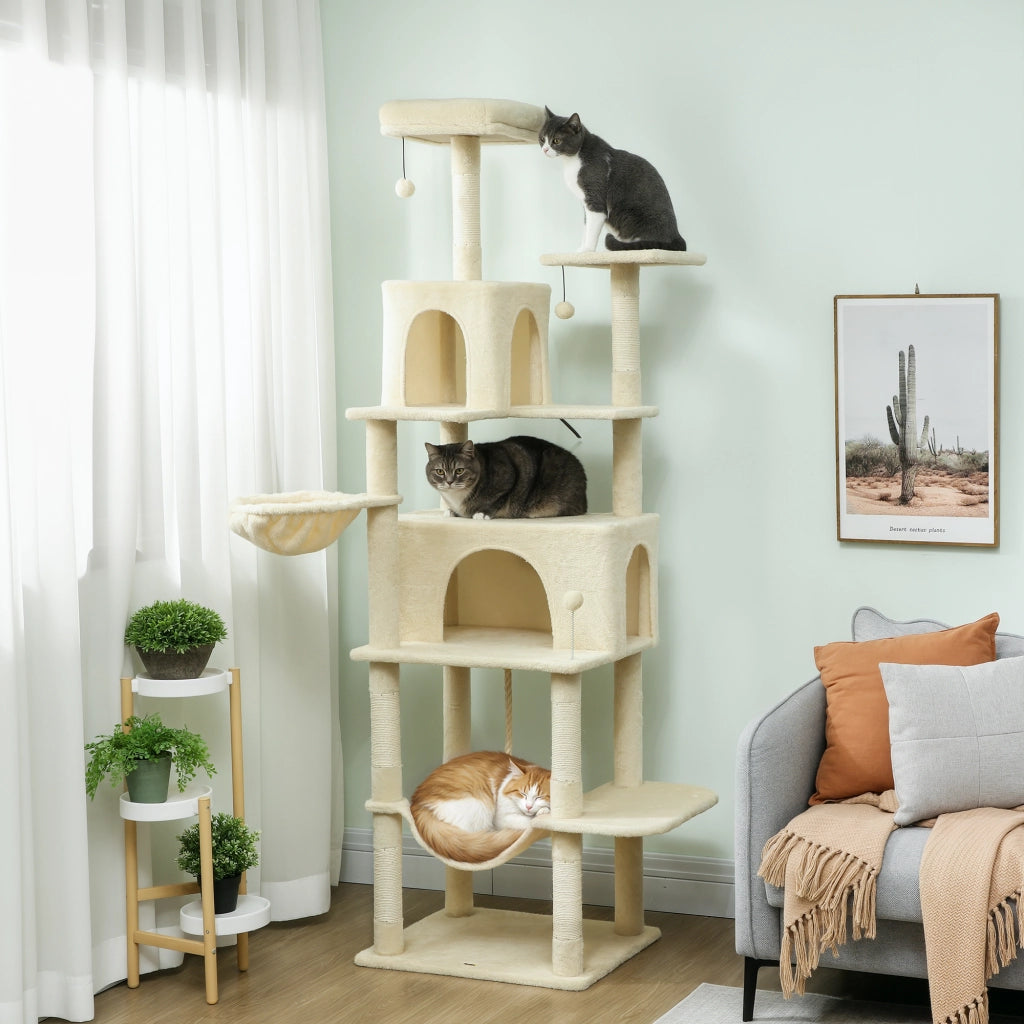 Albero tiragraffi per gatti con torre piattaforma scalatore e letto ¨C zephmum ¨C 60x48x202 cm beige