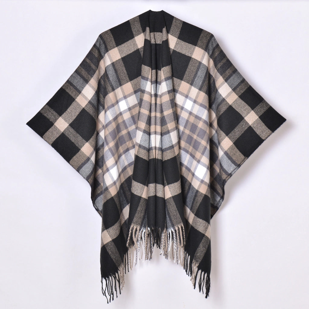 Nuovo scialle diviso con nappe, sciarpa semplice a quadri jacquard da donna