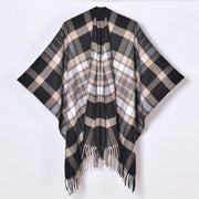 Nuovo scialle diviso con nappe, sciarpa semplice a quadri jacquard da donna