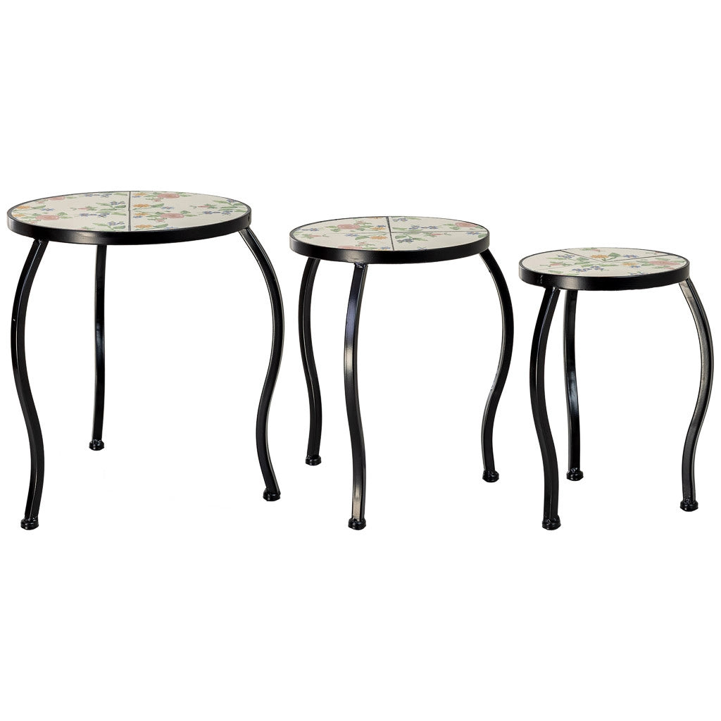 Set di 3 supporti in mosaico Beige e ferro battuto: 33x33x37h, 28x28x3