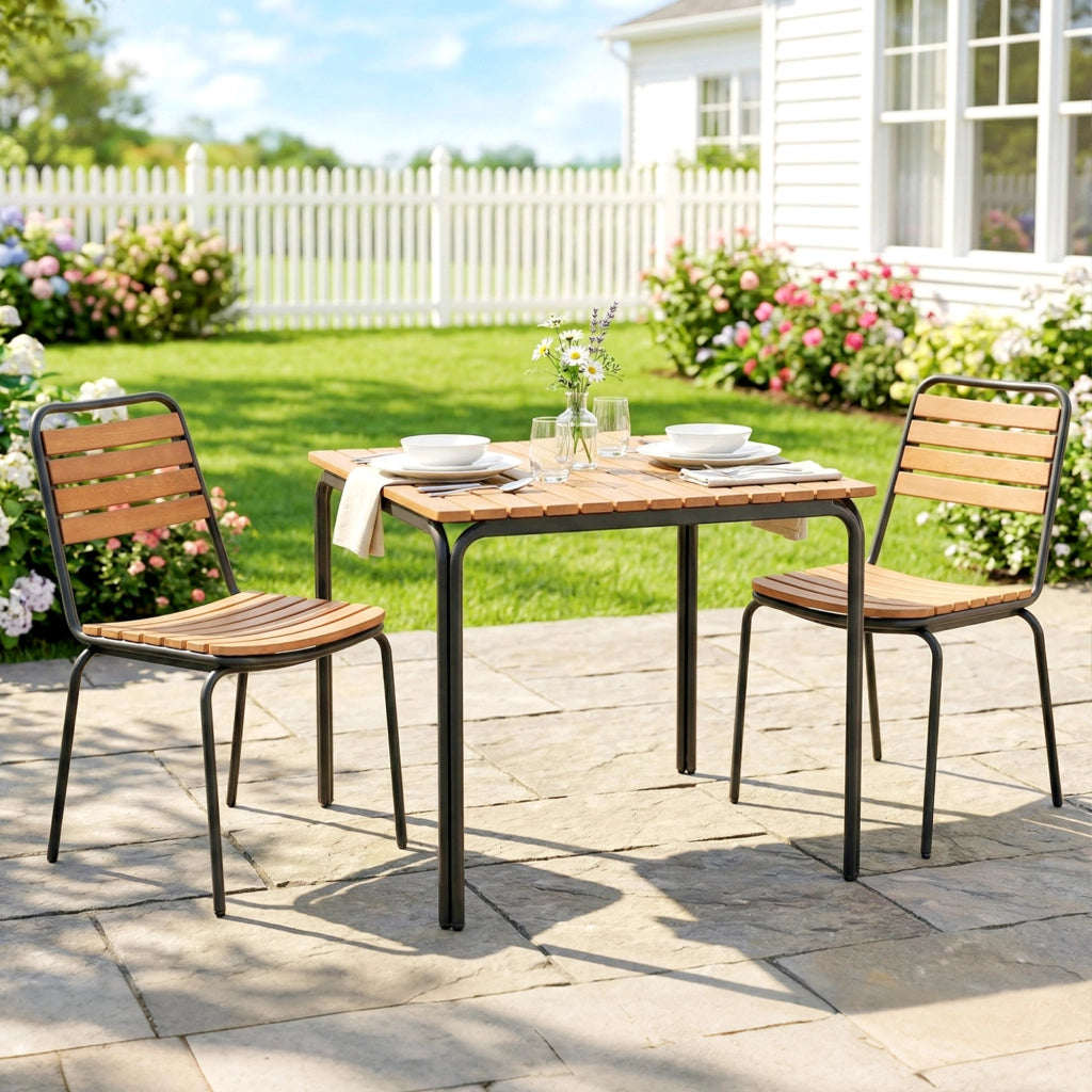 Sedia da giardino 2 pezzi in acciaio e legno impilabile ¨C zephmum ¨C Naturale