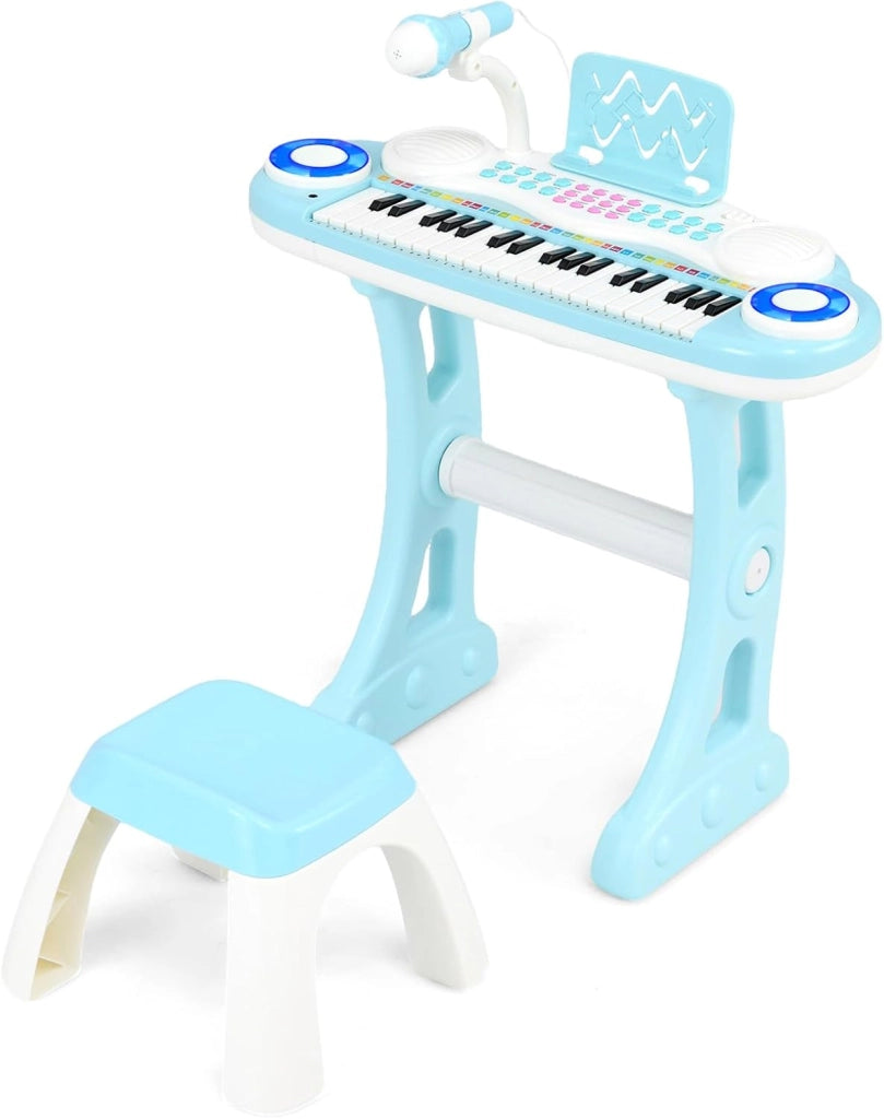 Pianoforte per Bambini con 37 Tasti, Pianola per Bambina con Effetti Luminosi e Microfono Regolabile, Tastiera Musicale Bambini con Sgabello, 8 Ritmi/Suoni per Bambini 3+ Anni (Rosa)