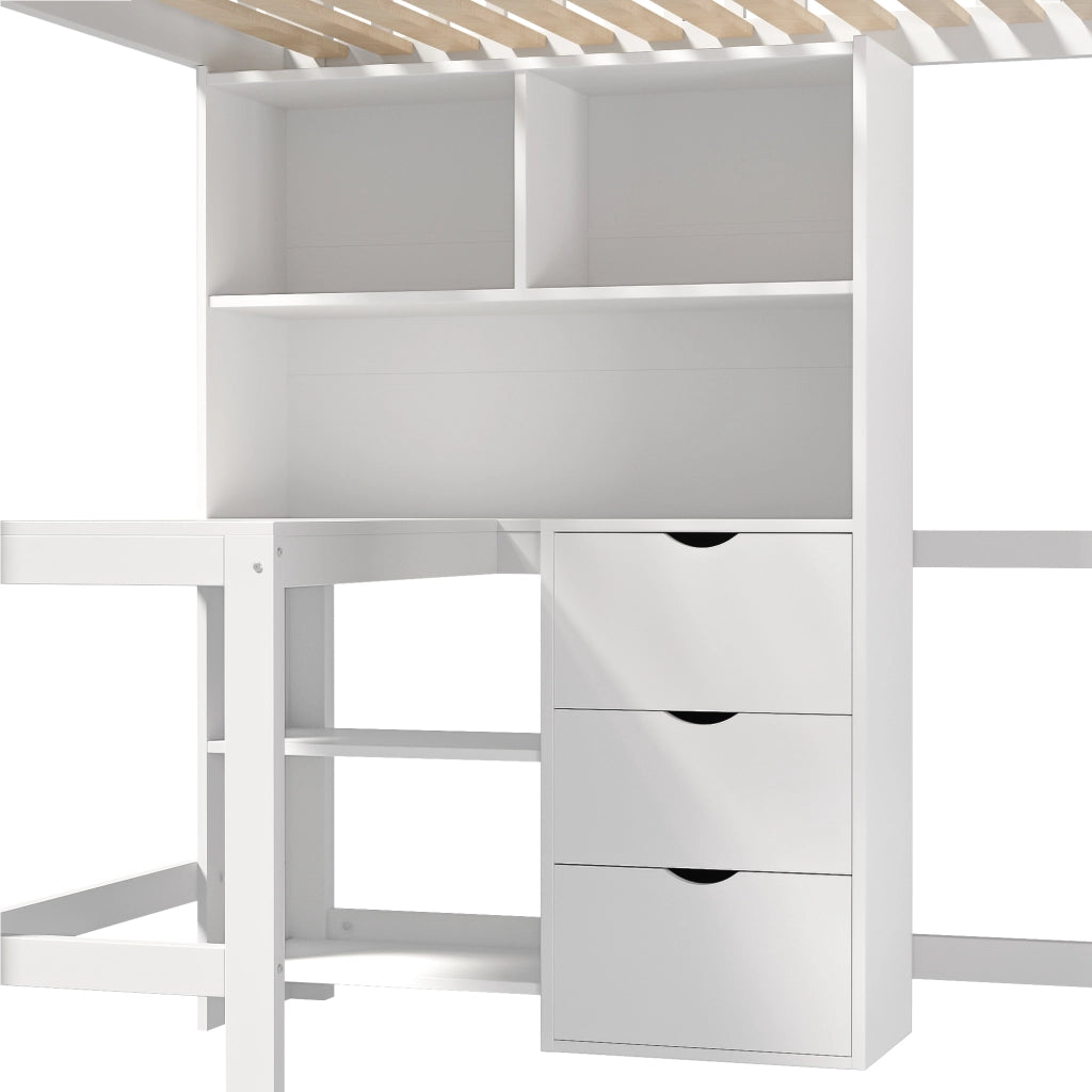 LETTO A CASTELLO 90x200 cm con scrivania, 3 cassetti, bianco