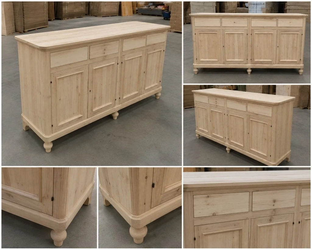 Credenza 4 porte 4 cassetti legno grezzo 198x50x107 (1620) - Mobili 2G