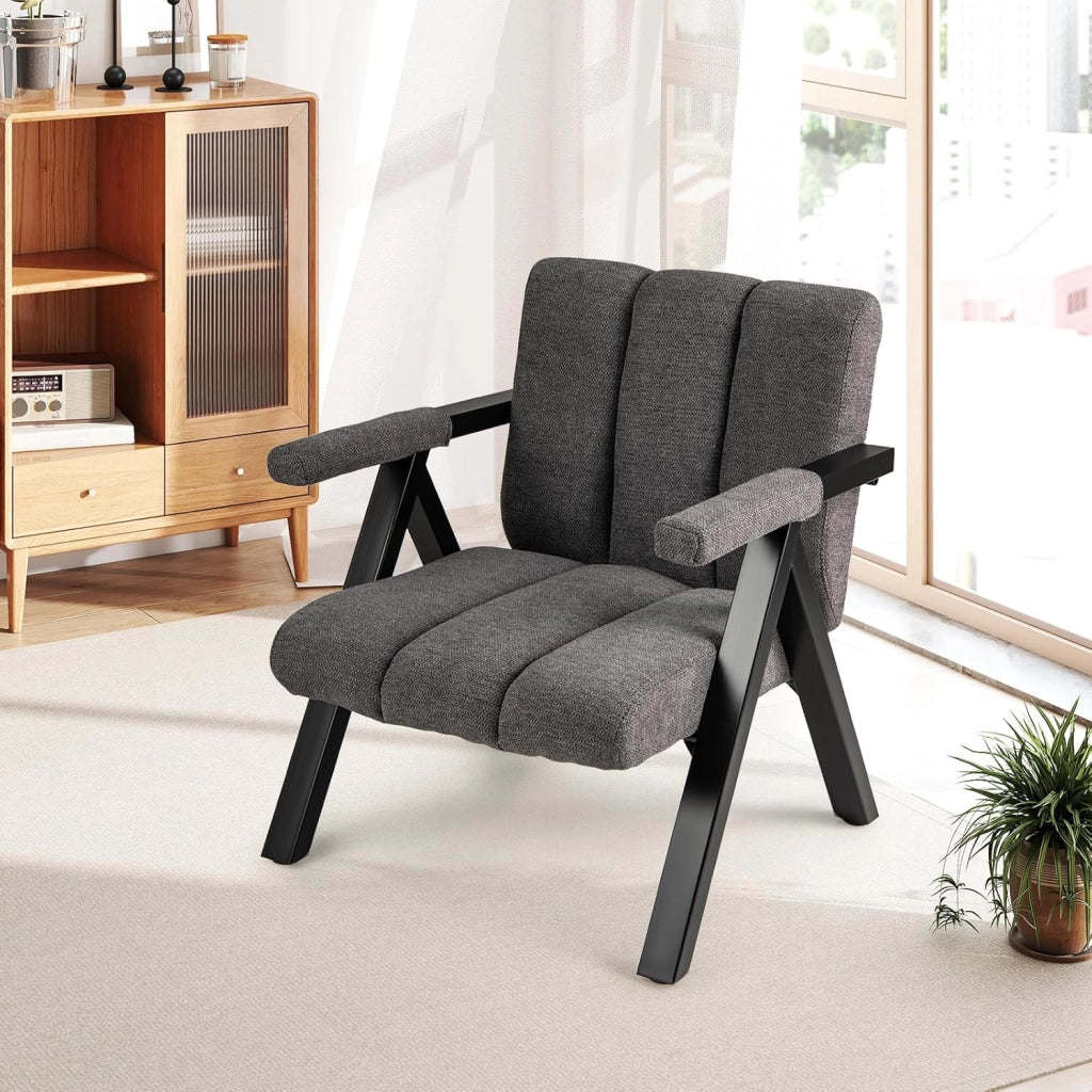Poltrona da lettura, Sedia imbottita con braccioli, struttura in metallo, schienale ergonomico, poltrona moderna per soggiorno con gambe regolabili, per soggiorno, ufficio, camera da letto