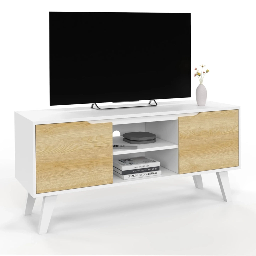 IDMarket - Mobile TV FINN bianco da 110 cm con 2 ante effetto faggio