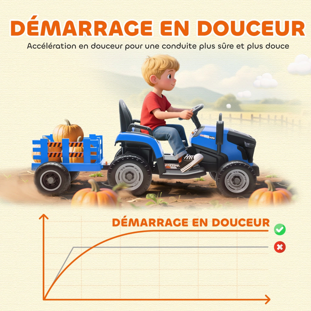 Tracteur elettrico per bambini con rimorchio ¨C zephmum ¨C blu 139x58x55cm