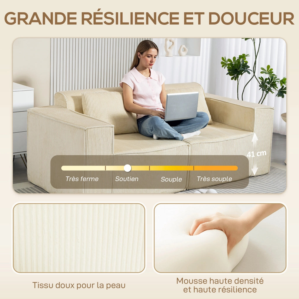 Divano 3 posti in velluto ¨C Minimal ¨C beige 202x90x76cm
