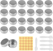 24 contenitori in alluminio da 5 ml - Creme vuote per riempimento - Contenitori da mostarda - Piccoli barattoli con coperchio - Bottoni di pomata - Bottoni per balsami labiali - Etichette e cucchiai