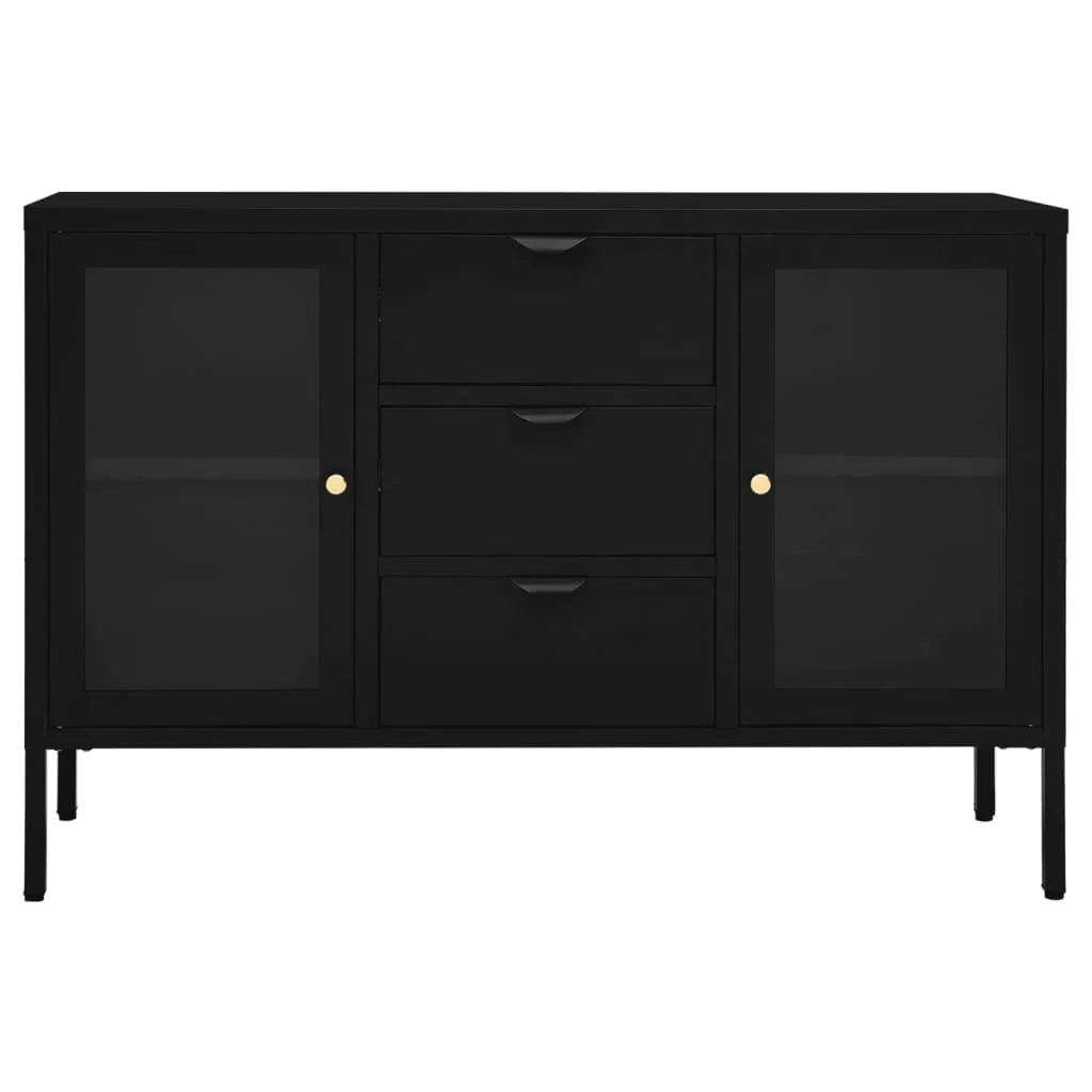 Buffet credenza cassettiera armadio mobile contenitore organizer per cucina soggiorno salotto 105 x 35 x 70 cm acciaio e vetro temperato nero 02_0035836