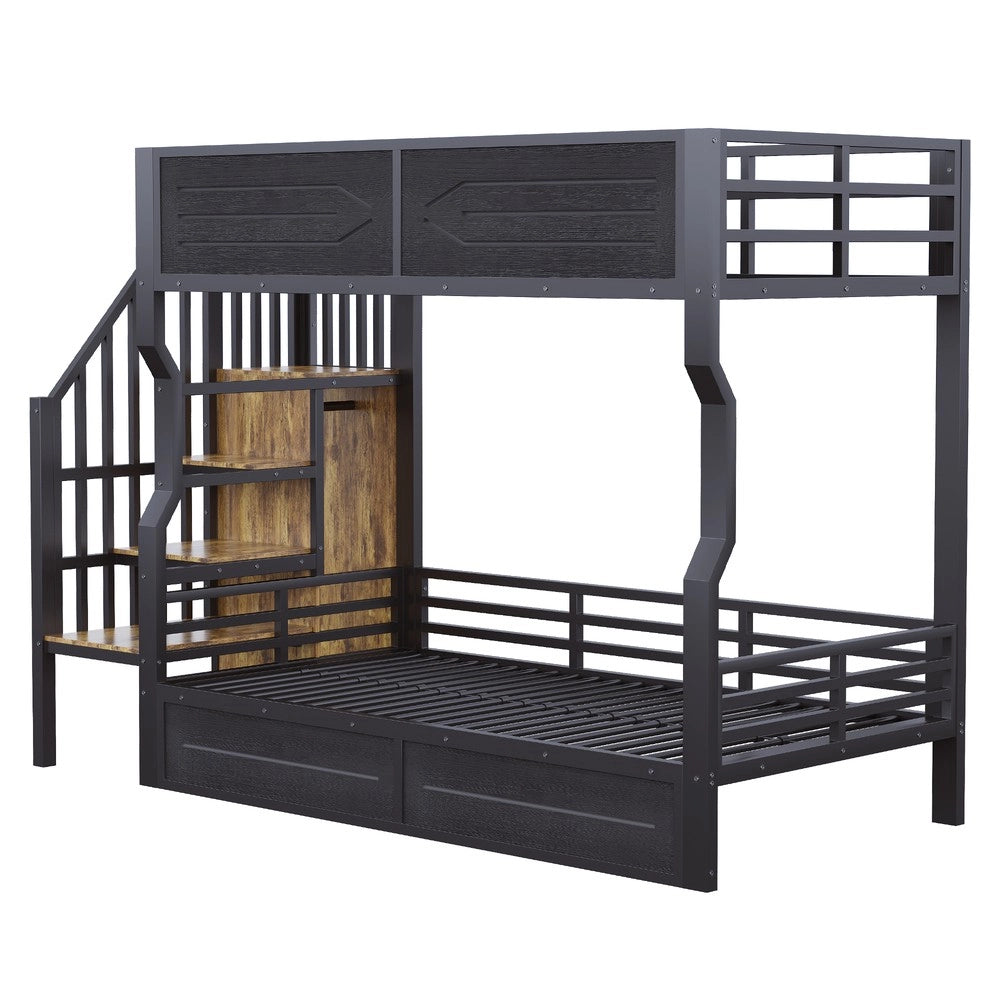 Letto a castello con LED - Zephmum- 90¡Á200 cm-Nero- con ripostiglio e scala
