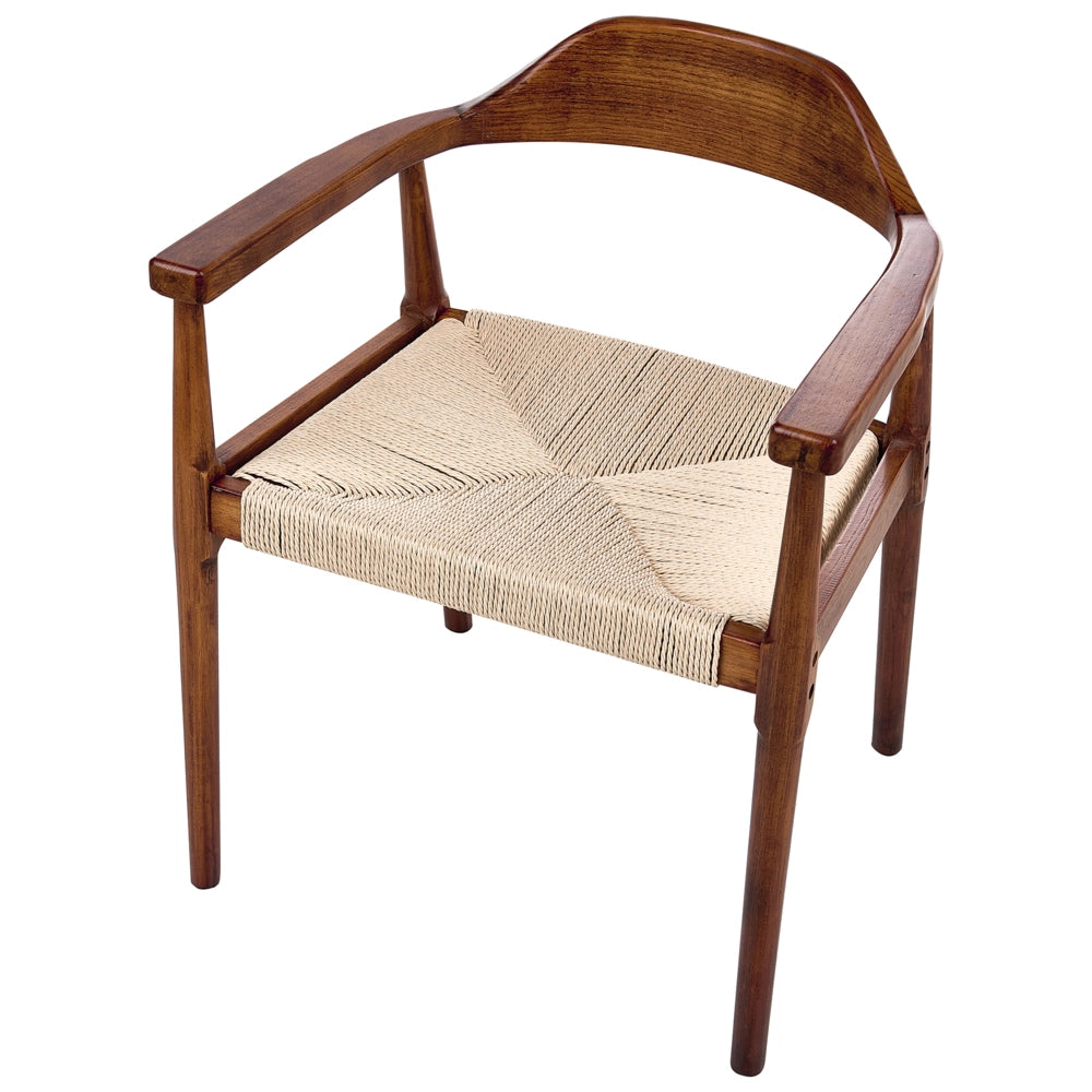 Set di 2 sedie da pranzo con struttura in legno di gomma e sedili in corda di carta in stile retrò Sala da pranzo marrone scuro e beige