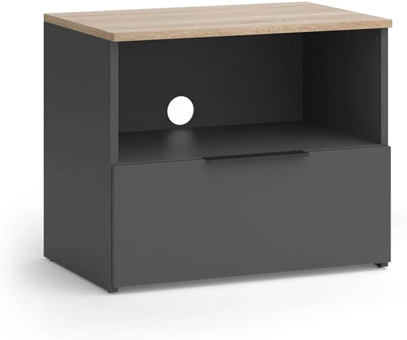 Mobile tv Wido, Antracite/Sonoma, 60 x 50 cm con cassetto, adatto per TV fino a 43 pollici, passacavi integrato