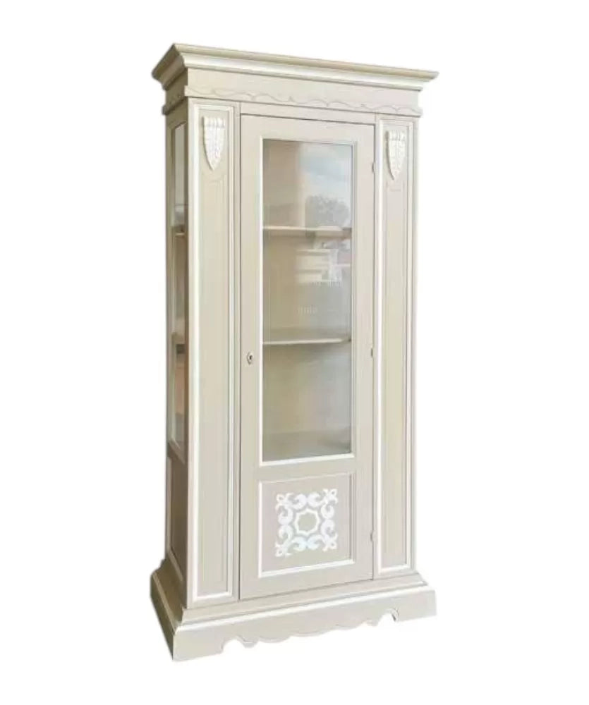Vetrina 1 porta legno shabby tortora profilo bianco 95x47x210 (1235) - Mobili 2G