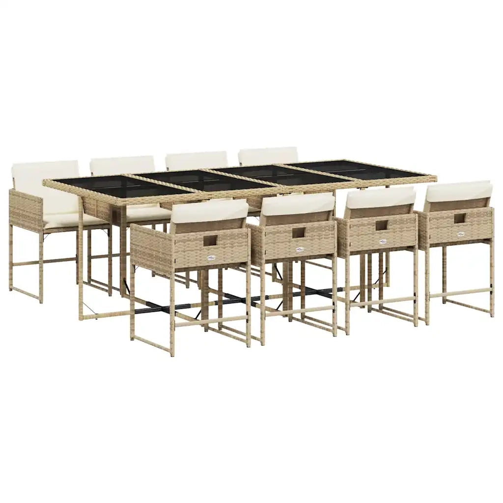Set da Pranzo da Giardino 9 pz con Cuscini Beige in Polyrattan 3211282