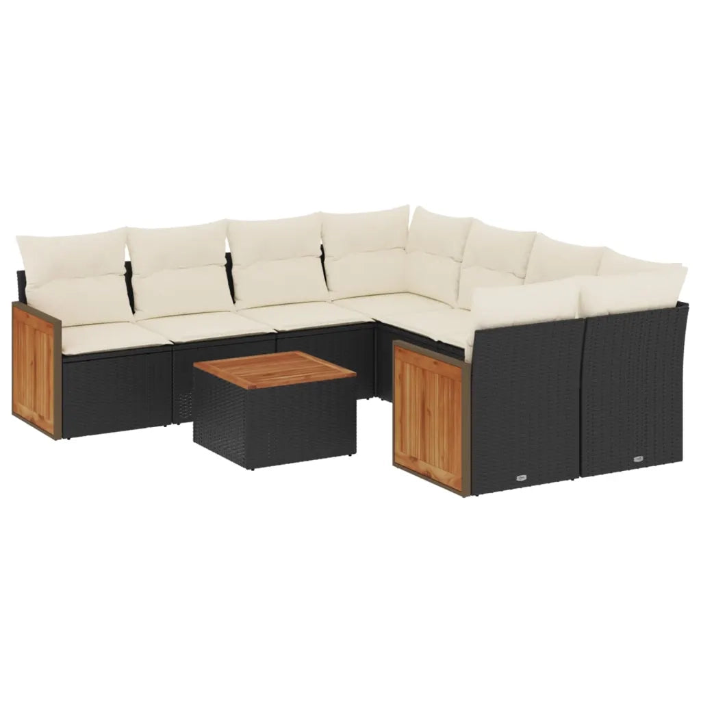 Set Divani da Giardino 9 pz con Cuscini Nero in Polyrattan 3259907