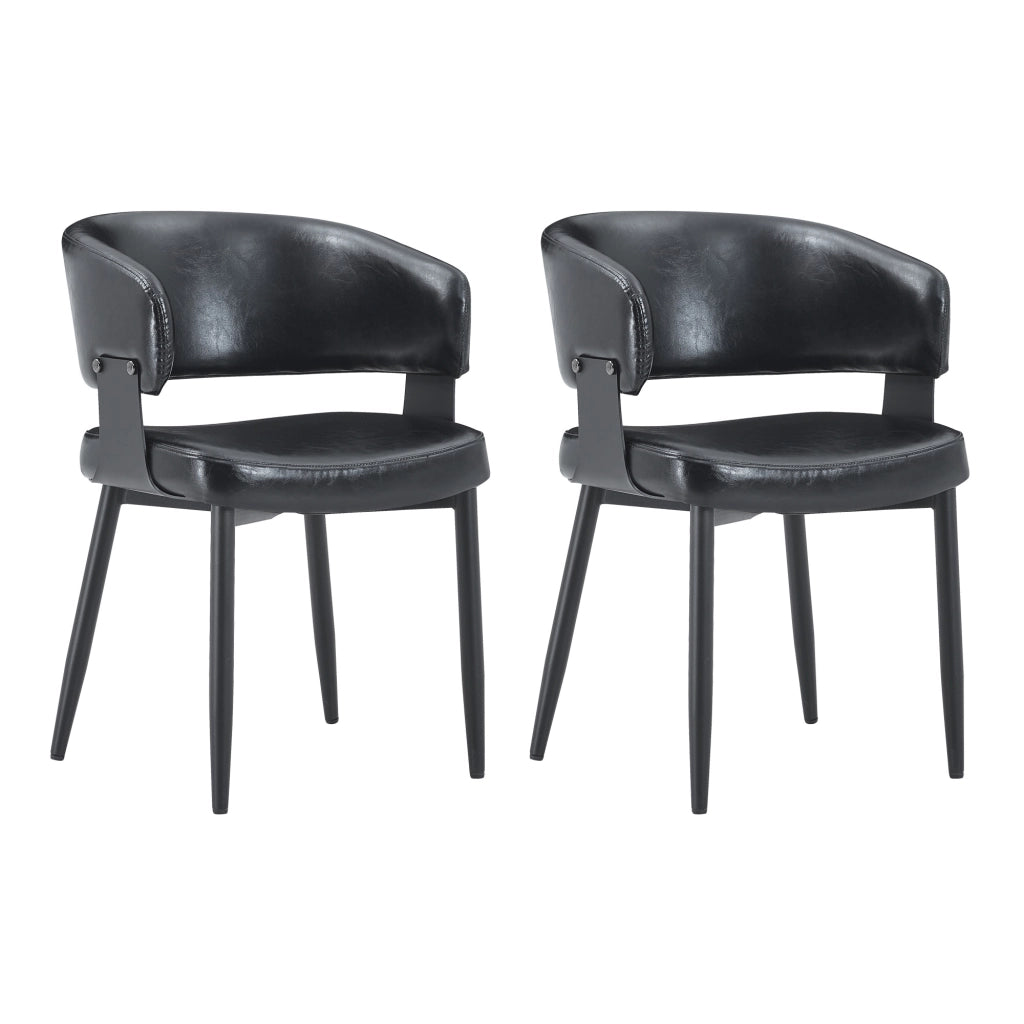 Sedie da pranzo in PU nero, design moderno con schienale sagomato e gambe in metallo