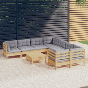 Set Divani da Giardino 9 pz con Cuscini Grigi Massello di Pino cod mxl 39270