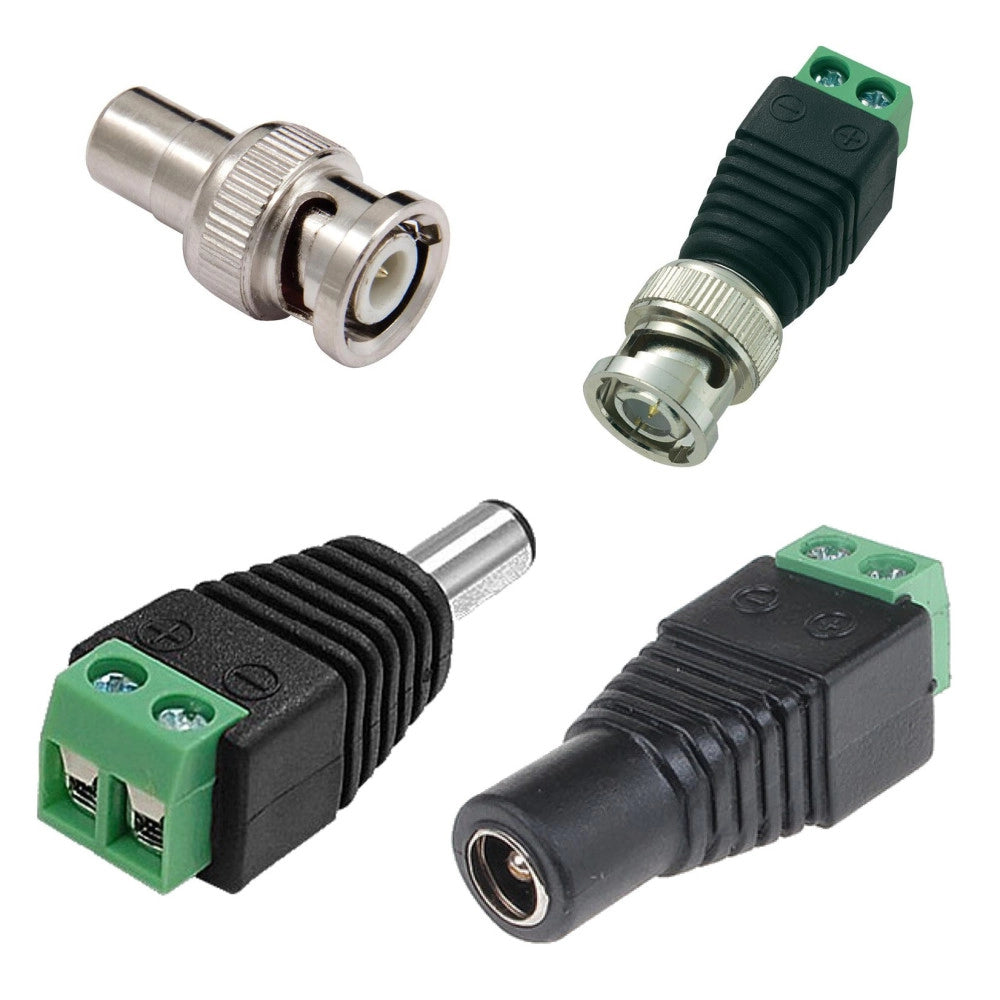 Trade Shop - 4x Connettori Adattatori 12v Balun Bnc Jack Rca Per Dvr Sorveglianza Telecamere -