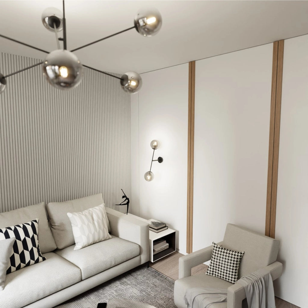 Lampada da parete LINEAR in acciaio nero con paralumi in vetro grafite