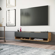 Consolle da Parete 'Laitila' con 2 Ante e Scomparti Mobile Pensile Porta TV 140 cm - Rovere Rustico/Antracite [en.casa]