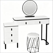Toeletta con specchio LED; 5 cassetti e sgabello - per camera da letto - 125×40×100 cm - bianco e nero