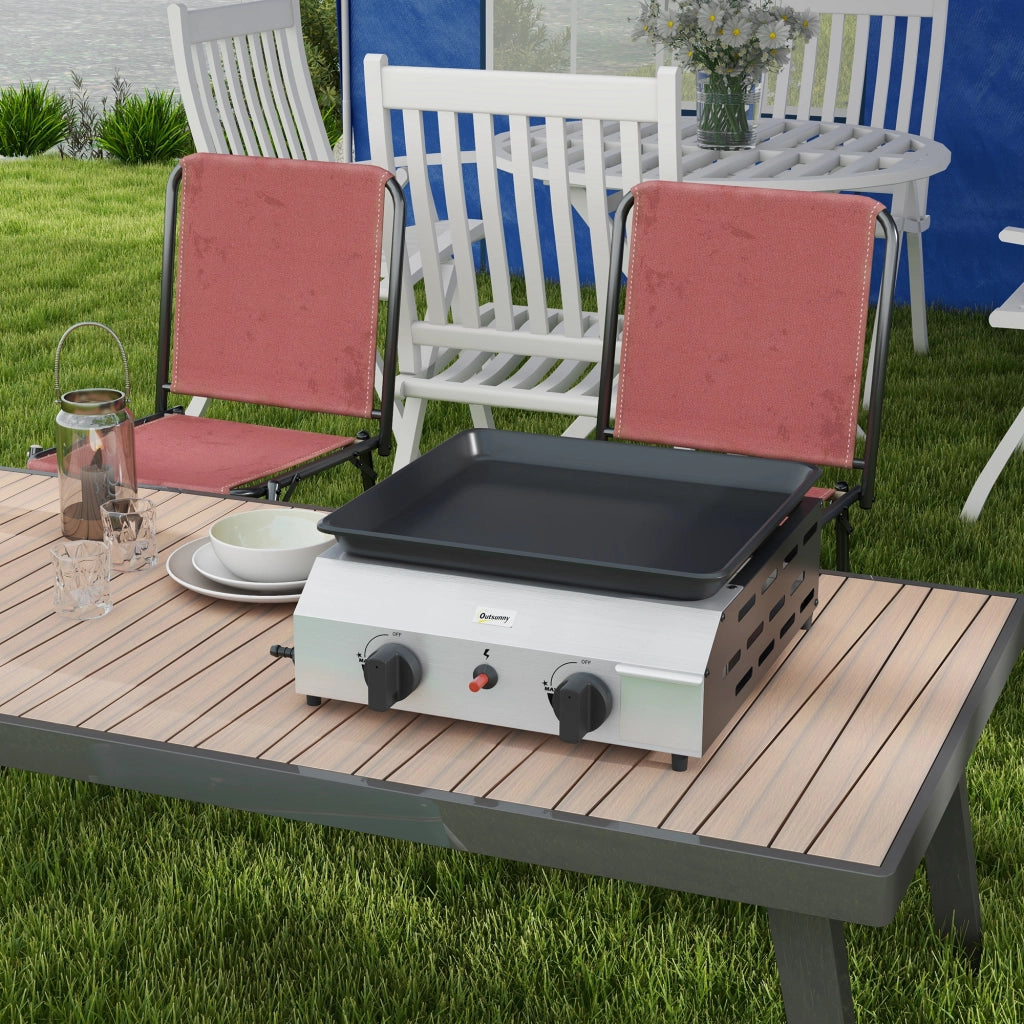 Piastra Barbecue a Gas ¨C zephmum ¨C 2 Bruciatori 4.8kw Argento
