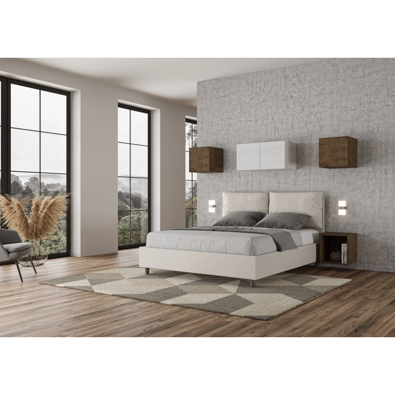 Letto imbottito Matrimoniale 160x200 cm Antea - Bianco,Similpelle,Con rete