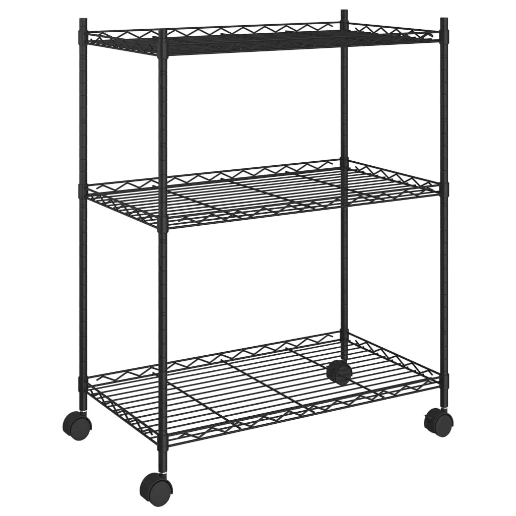 Scaffale portaoggetti a 3 ripiani con ruote 60 x 35 x 81 cm 150 kg nero 02_0045691