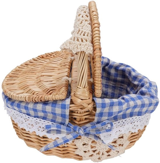 Borsa da picnic in riet - coperchio con doppia apertura - contenitore da trasporto - cesta per campeggio - 25,5x18x25cm - peso 480g