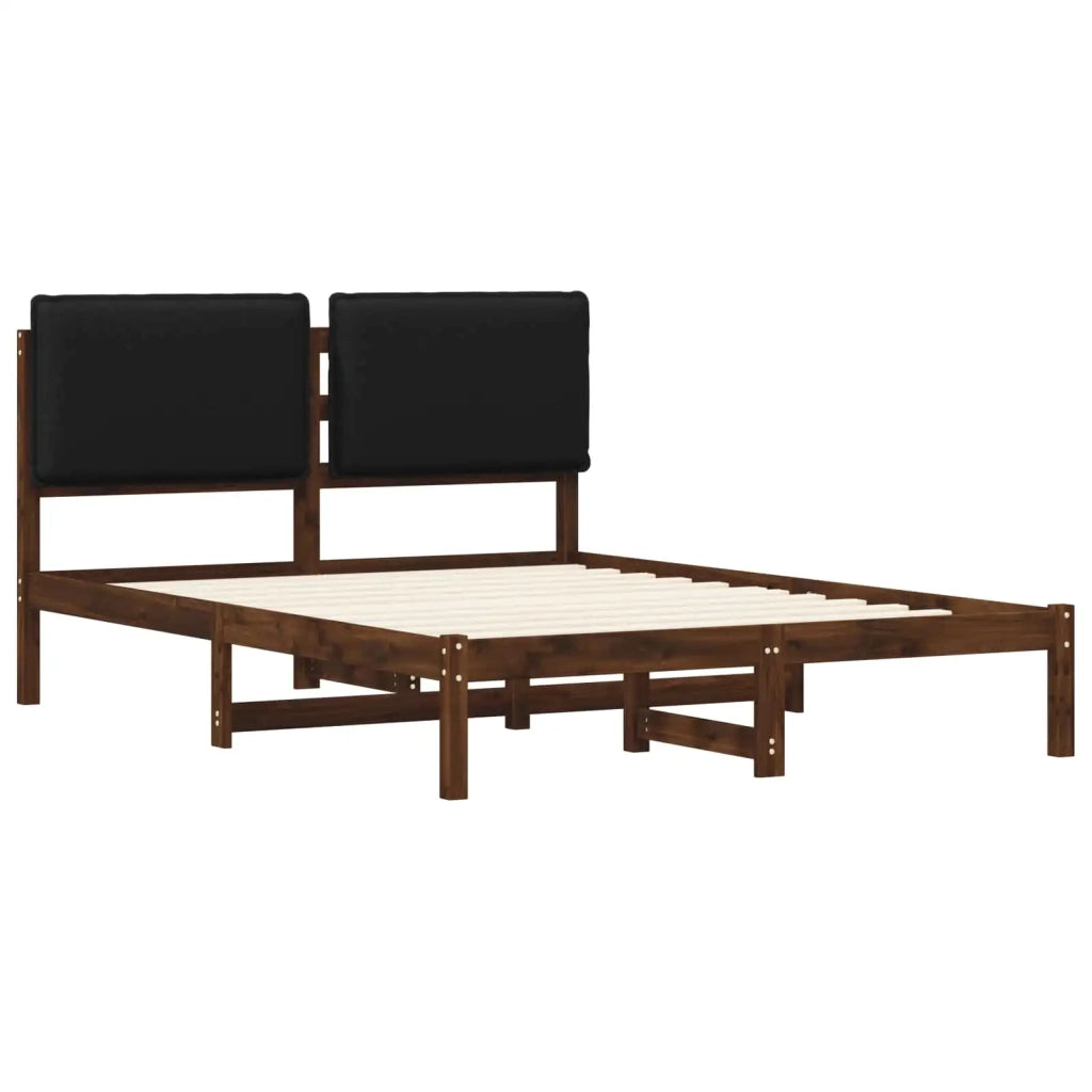 Letto con Testiera Rivestita Marrone scuro e Nero 135 x 190 cm 903918