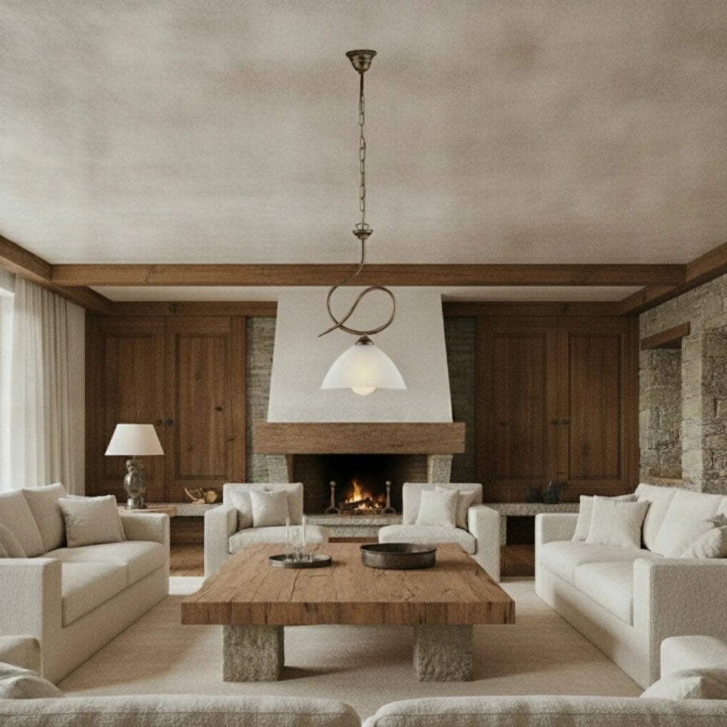 Lampadario Rustico Miranda 1 Luce Marrone e Bianco LuceArt Classic