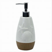 Trade Shop - Dispenser Per Sapone Liquido Bianco Decoro Marino Base Rigata Marrone Bagno 79268 -