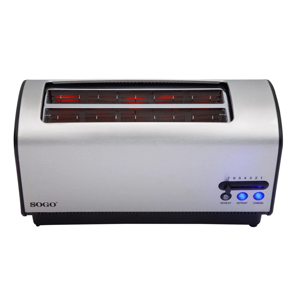 Tostapane elettrico 2 fessure lunghe, 4 fette capacità, acciaio inox 1200W colazione - SOGO