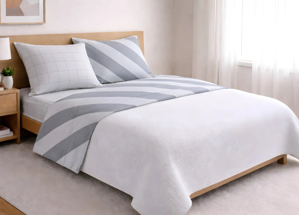 Completo Lenzuola Letto In 100% Cotone Made Italy Disegno Elite - Maxi - Grigio