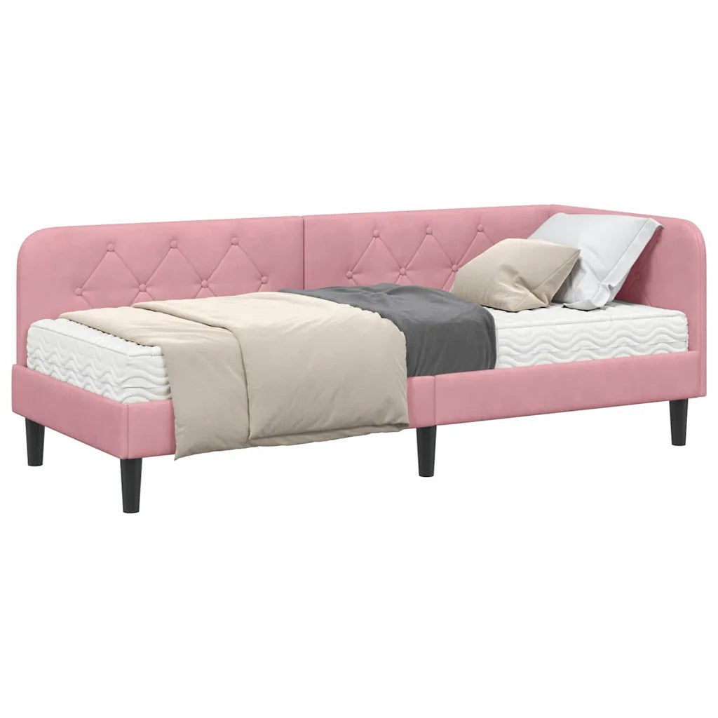 Letto singolo | Letto per adulti | Cornice del letto ad angolo Rosa 80 x 200 cm Velluto