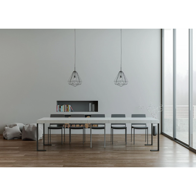 Consolle allungabile 90x40/300 cm Tecno Premium telaio Antracite - Bianco Frassino