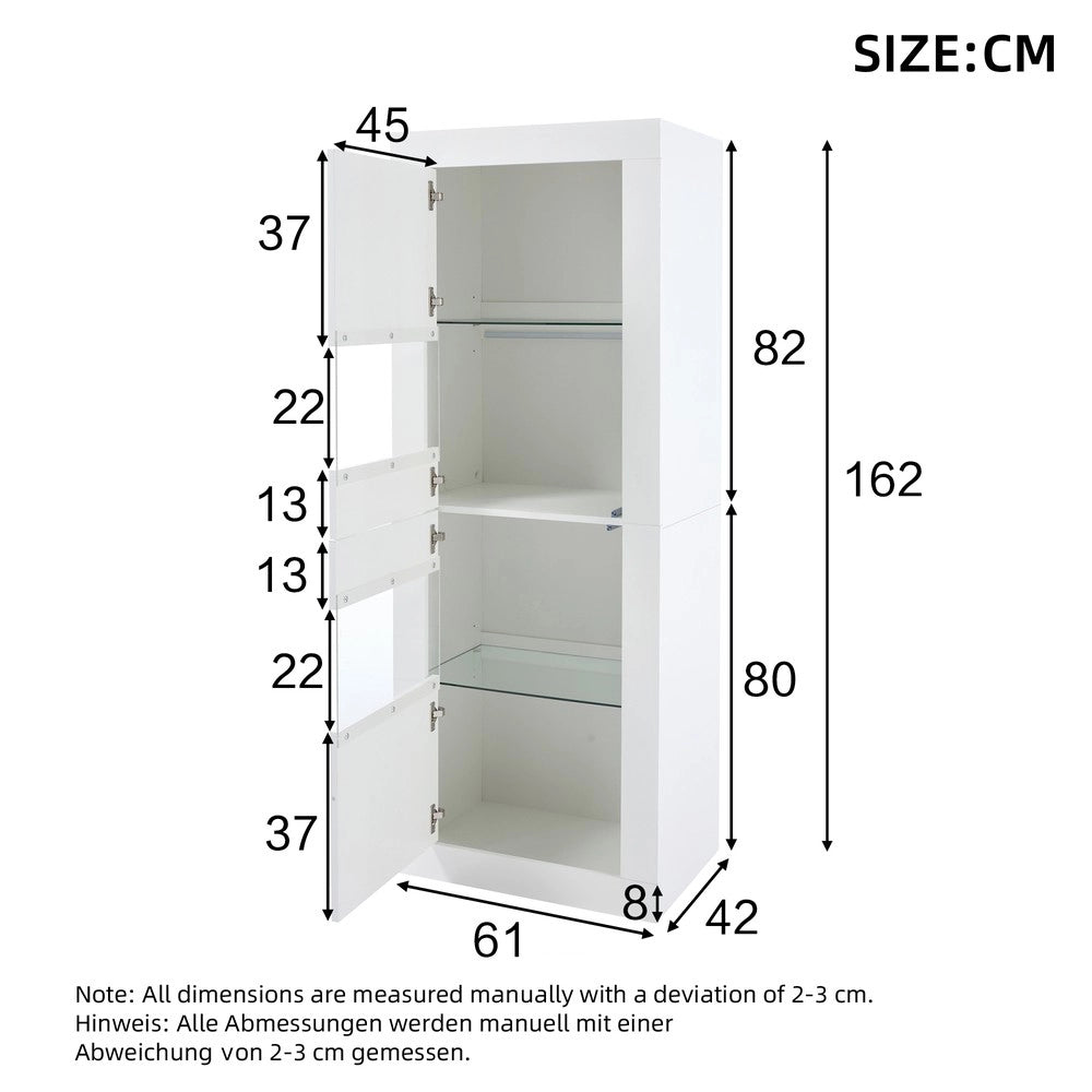 Vetrina con Illuminazione LED ¨C MINIMAL ¨C Bianco, 1 Ripiano in Vetro, 61x42x162 cm
