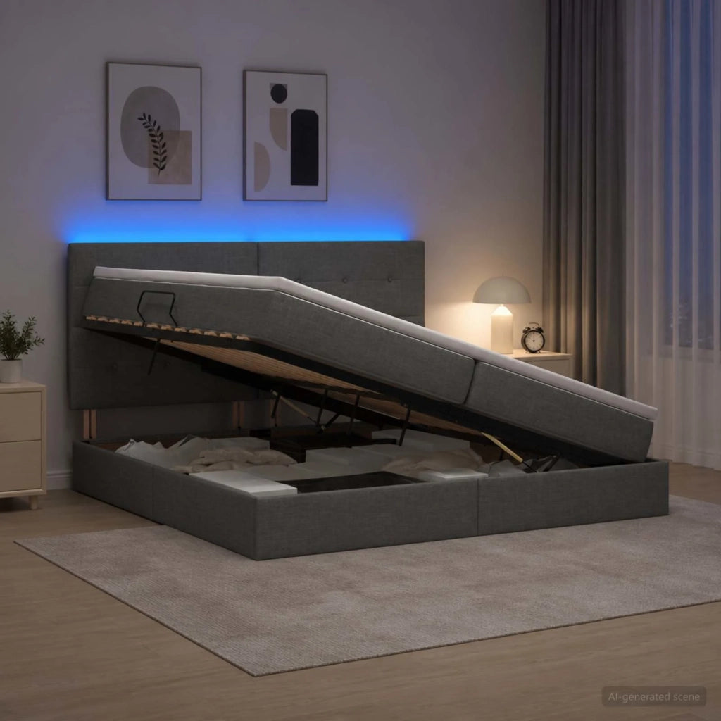 Letto con contenitore LED e materasso Grigio Scuro 200 x 200 cm 3459967