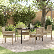 Set da Pranzo da Giardino da 5 Pezzi con Cuscini Beige Rattan