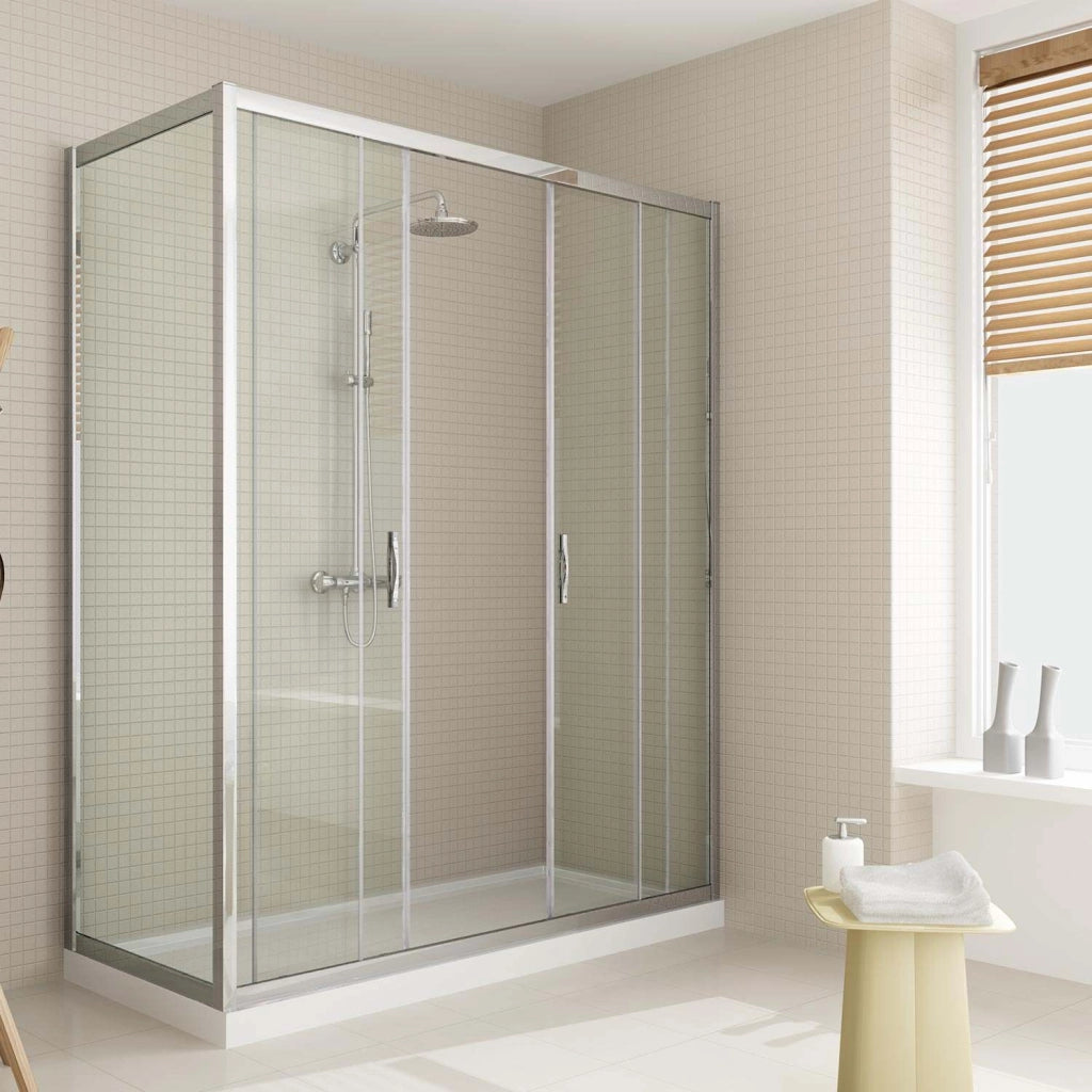 Box Doccia Angolare 80x150 cm 2 Ante Scorrevoli in Cristallo Trasparente 6mm H198 Fosterberg Viborg Duo