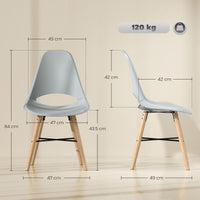 Set 2 Sedie da Pranzo in Stile Nordico con Schienale Curvato in Plastica e Legno Grigio