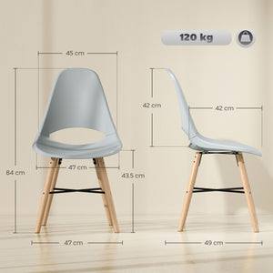 Set 2 Sedie da Pranzo in Stile Nordico con Schienale Curvato in Plastica e Legno Grigio