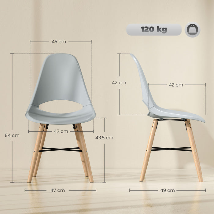 Set 2 Sedie da Pranzo in Stile Nordico con Schienale Curvato in Plastica e Legno Grigio