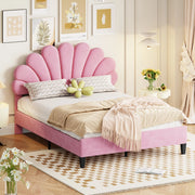 Letto imbottito rosa 140x200 cm con testiera floreale e rete a doghe
